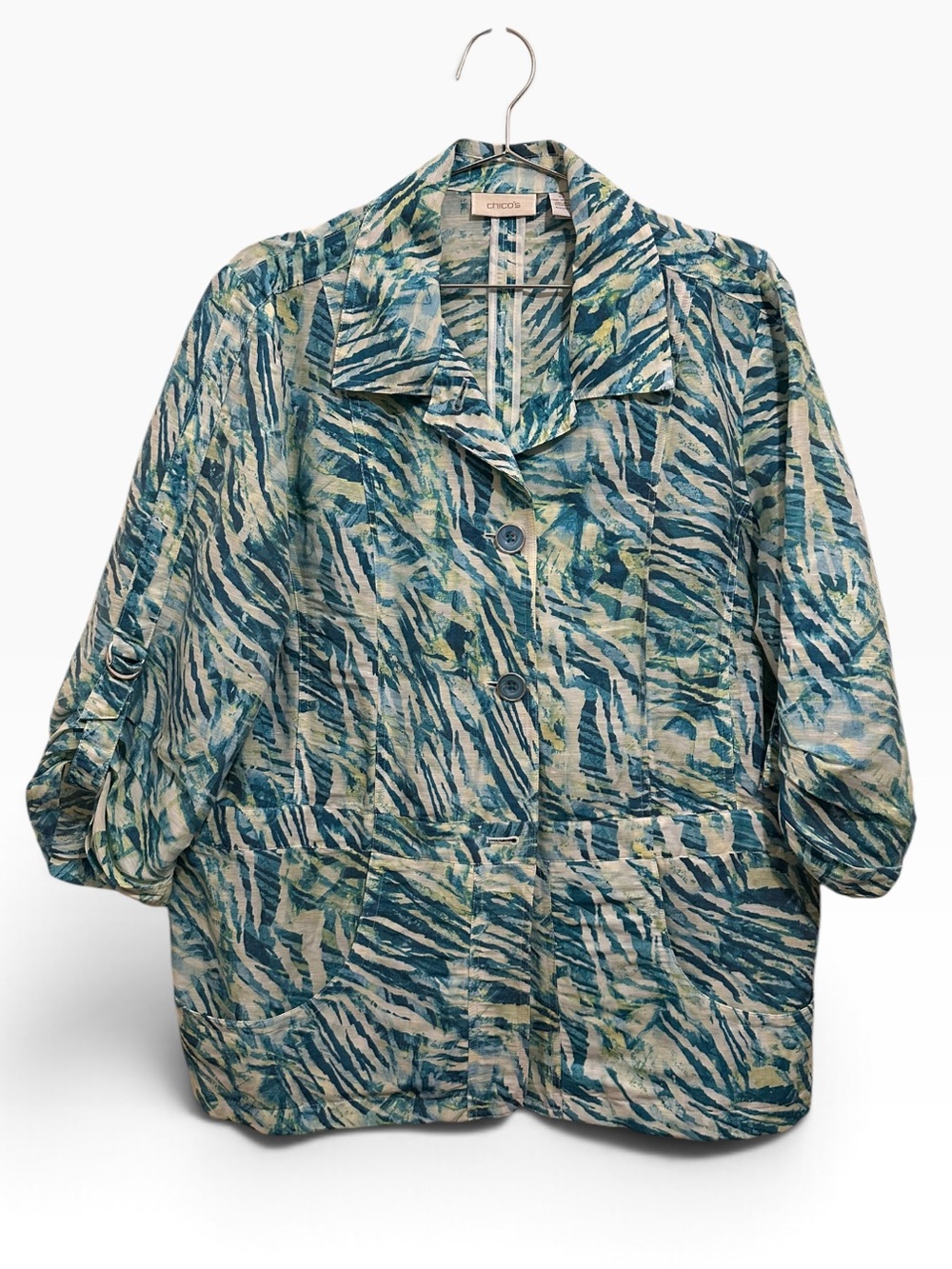 Chico's Blue-Green Abstract Print Blazer